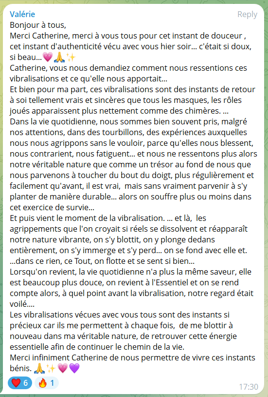 Témoignage de Valérie suite à une Vibralisation de Groupe